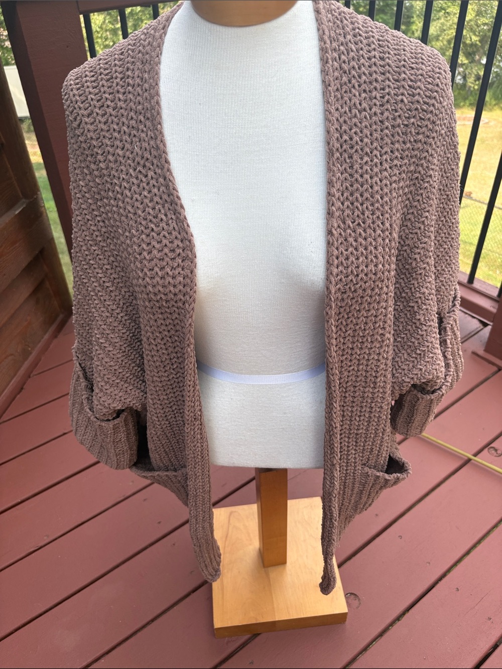 Pol Chunky Open-Front Cardigan Sweater -Taupe